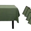 Conjunto Toalha + 4 Guardanapos De Mesa Em Linho E Algodao, Borda Preta, Caqui, 170 X 170 Cm - Borina