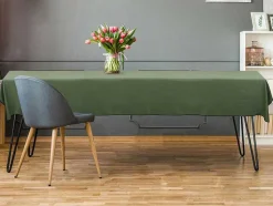 Conjunto Toalha + 4 Guardanapos De Mesa Em Linho E Algodao, Borda Preta, Caqui, 170 X 170 Cm - Borina
