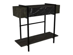 Consola Com 1 Porta E 1 Prateleira Natural Escuro E Efeito Marmore Preto - Chenoa