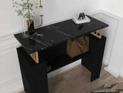 Consola Com 1 Prateleira Efeito Marmore Preto E Dourado - Liriona