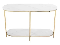 Consola Em Ceramica E Metal Dourado, Efeito Marmore Branco - Caloura