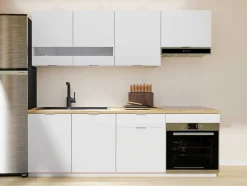 Cozinha Completa 200 Cm, 6 Elementos De Arrumação, Branco E Natural - Carmeo