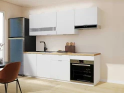 Cozinha Completa 200 Cm, 6 Elementos De Arrumação, Branco E Natural - Carmeo