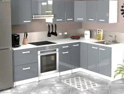 Cozinha Completa De Canto, 11 Elementos De Arrumação, Antracite E Branco - Trattoria