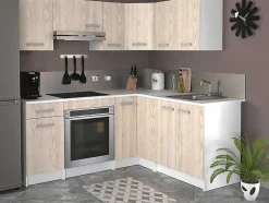 Cozinha Completa De Canto, 9 Elementos De Arrumação, Natural E Branco - Trattoria