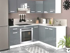 Cozinha Completa De Canto 9 Elementos De Arrumação Cinzento E Branco - Trattoria