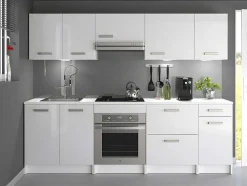 Cozinha Completa De 240 Cm Com 8 Compartimentos De Arrumação Cor Branco - Trattoria