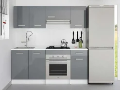 Cozinha Completa De 180 Cm Com 6 Compartimentos De Arrumação Cor Cinza E Branco - Trattoria