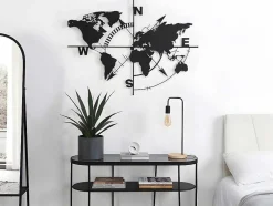 Decoração De Parede Em Metal Mapa Mundo De A. 80 X C. 107 Cor Preto - Worldy