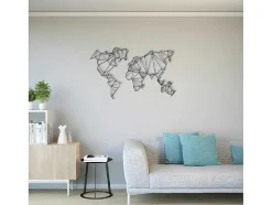 Decoração Metalica Mapa Do Mundo 4, Preto, 120X1,5X72 Cm, Epikasa