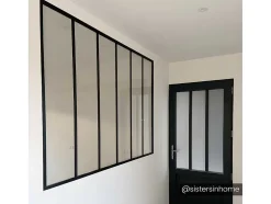 Divisória De Vidro Bayview Em Aluminio Termolacado Preto - 180X130 Cm