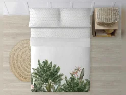 Drap De Dessus 100% Coton 1 Piece Blanc A Motifs Jungle 240X240