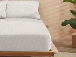 Drap Housse 100% Coton 1 Piece Beige A Triangles 90X200
