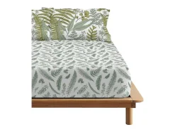 Drap Housse 100% Coton 1 Piece Blanc A Motifs Vegetaux 90X200