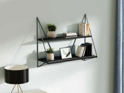 Estante De Parede Com 2 Prateleiras Em Metal Preto - Salara