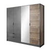 Guarda-Roupa 4 Portas E 2 Gavetas Com Espelho C220 Cm Cor Natural E Antracite - Laonile