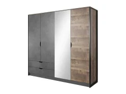 Guarda-Roupa 4 Portas E 2 Gavetas Com Espelho C220 Cm Cor Natural E Antracite - Laonile