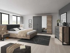 Guarda-Roupa 4 Portas E 2 Gavetas Com Espelho C220 Cm Cor Natural E Antracite - Laonile
