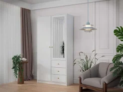 Guarda-Roupa 2 Portas E 3 Gavetas Com Espelho C100 Cm Branco - Notiari
