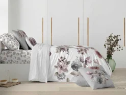 Housse De Couette 100% Coton 1 Piece Blanc A Motifs Fleuris 140X240