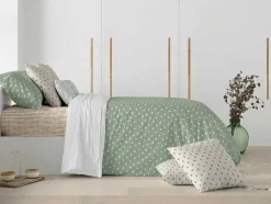 Housse De Couette 100% Coton 1 Piece Vert A Pois Blancs 260X240