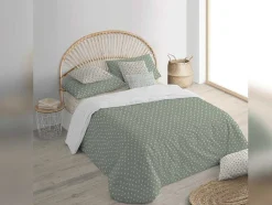 Housse De Couette 100% Coton 1 Piece Vert A Pois Blancs 260X240