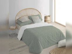 Housse De Couette 100% Coton 1 Piece Vert A Pois Blancs 260X240