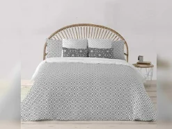 Housse De Couette 100% Coton 1 Piece Gris A Motifs Blancs 155X240