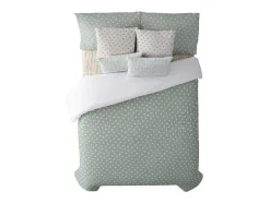 Housse De Couette 100% Coton 1 Piece Vert A Pois Blancs 155X240