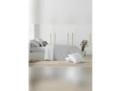 Housse De Couette 100% Coton 1 Piece Gris A Motifs Blancs 260X240