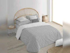 Housse De Couette 100% Coton 1 Piece Gris A Motifs Blancs 260X240