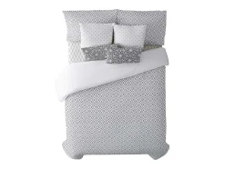 Housse De Couette 100% Coton 1 Piece Gris A Motifs Blancs 260X240