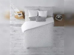 Housse De Couette 100% Coton 1 Piece Gris A Motifs Blancs 260X240