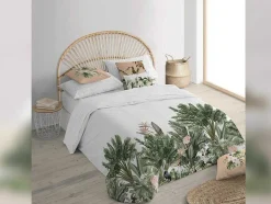 Housse De Couette 100% Coton 1 Piece Blanc A Motifs Jungle 155X240