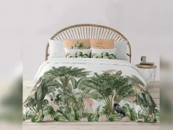 Housse De Couette 100% Coton 1 Piece Blanc A Motifs Jungle 155X240
