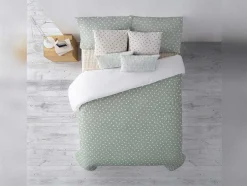 Housse De Couette 100% Coton 1 Piece Vert A Pois Blancs 240X240