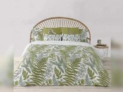 Housse De Couette 100% Coton 1 Piece Blanc A Plantes Vertes 220X240