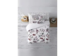 Housse De Couette 100% Coton 1 Piece Blanc A Motifs Fleuris 180X240