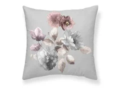 Housse De Coussin 100% Coton 1 Piece Gris A Motif Floral 50X50