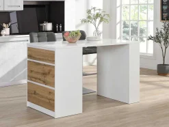 Ilha Central De Cozinha Com 3 Gavetas E 8 Nichos Em Mdf Branco E Natural Claro - Palestrina