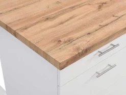 Ilha Central De Cozinha Com 6 Gavetas Em Mdf E Metal Branco E Natural Claro - Alegrita