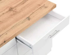 Ilha Central De Cozinha Com 6 Gavetas Em Mdf E Metal Branco E Natural Claro - Alegrita