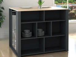 Ilha Central De Cozinha Com 7 Nichos Natural E Antracite - Opole