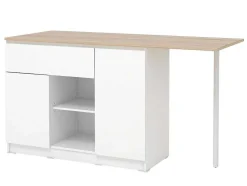 Ilha Central De Cozinha Com 2 Portas, 1 Gaveta E 2 Nichos, Branco E Natural Claro - Tunori