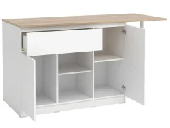 Ilha Central De Cozinha Com 2 Portas, 1 Gaveta E 2 Nichos, Branco E Natural Claro - Tunori
