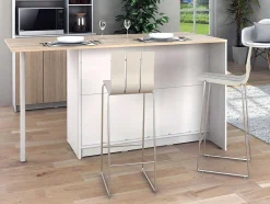 Ilha Central De Cozinha Com 2 Portas, 1 Gaveta E 2 Nichos, Branco E Natural Claro - Tunori
