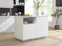 Ilha Central De Cozinha Com 2 Portas E 1 Nicho Em Mdf, Efeito Marmore Branco - Corelina