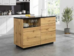 Ilha Central De Cozinha Com 2 Portas E 1 Nicho Em Mdf, Natural E Preto - Corelina