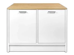 Ilha Central De Cozinha Com 2 Portas, Branco E Natural - Mechila