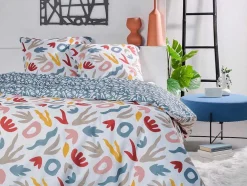 Jogo De Cama Reversivel Algodao De 57 Fios/Cm , Capa De Edredão 220X240 Cm + 2 Fronhas 63X63 Cm Multicolor - Sonira